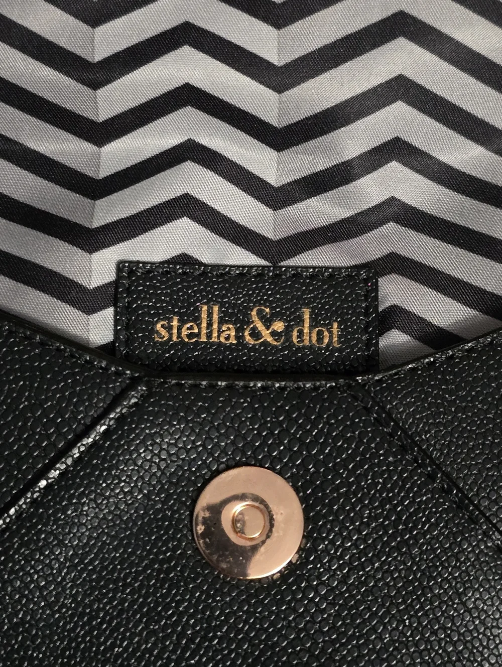 Stella & Dot Avalon Black Envelope Clutch Wristlet w/ Rose Gold Metal Accent